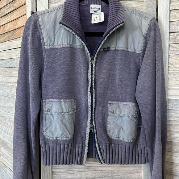 VINTAGE COLUMBIA Sporty Zip Knit Mockneck Sweater 100% Cotton in Purple Size-M/L - Picture 6 of 10